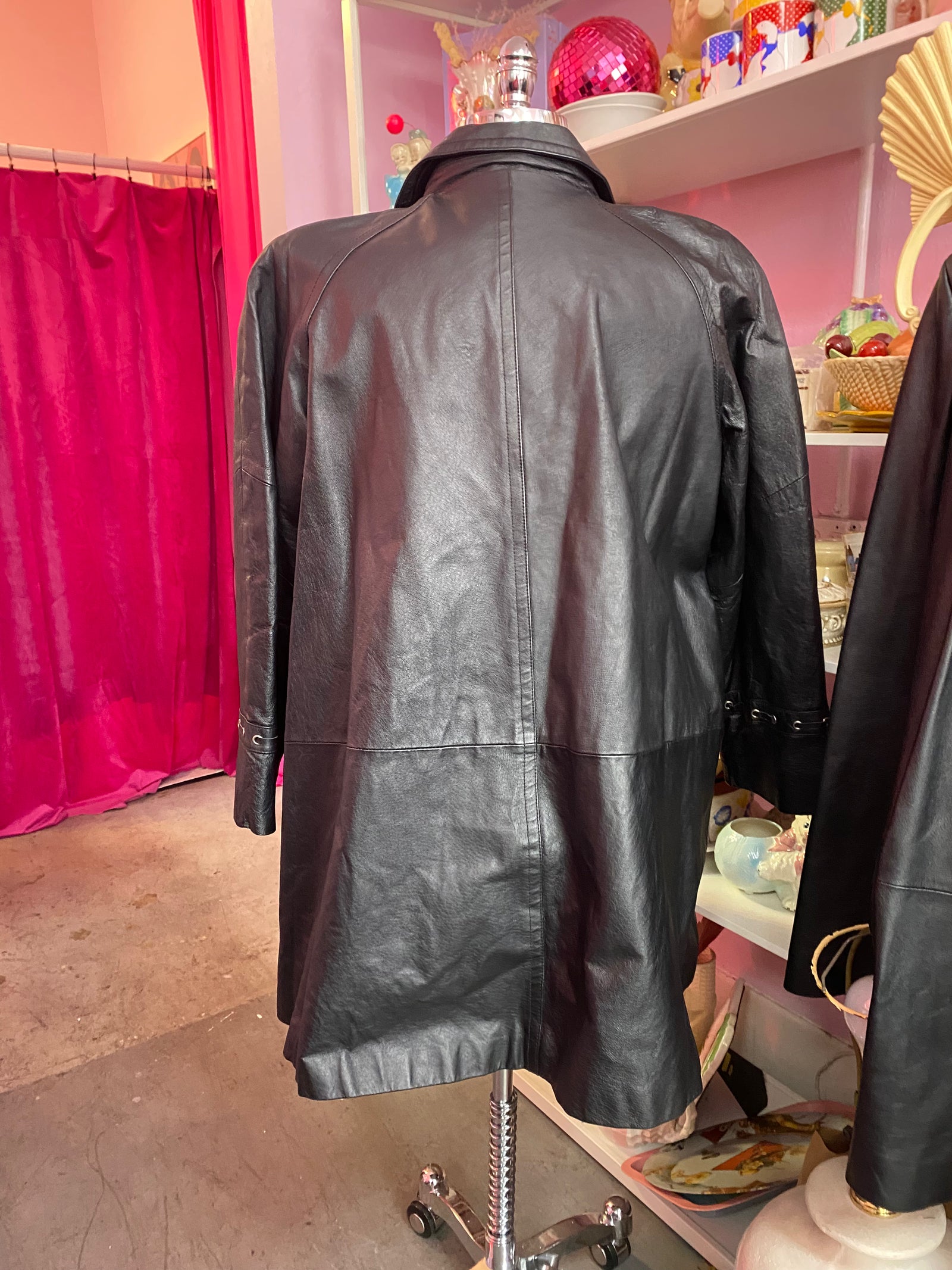 Vintage Jessica London Leather Midi Coat with Grommets - Size 22