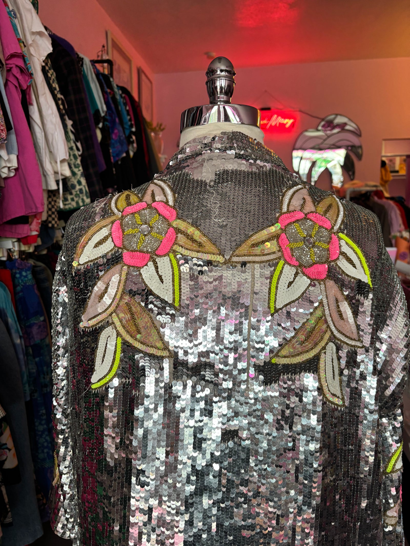 Asos Sequin Cover-up with Neon Floral Detail - 18/20