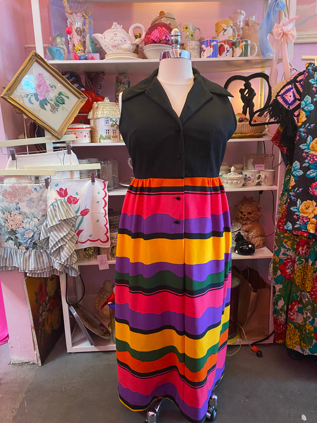 1970’s Striped Maxi with Dagger Collar