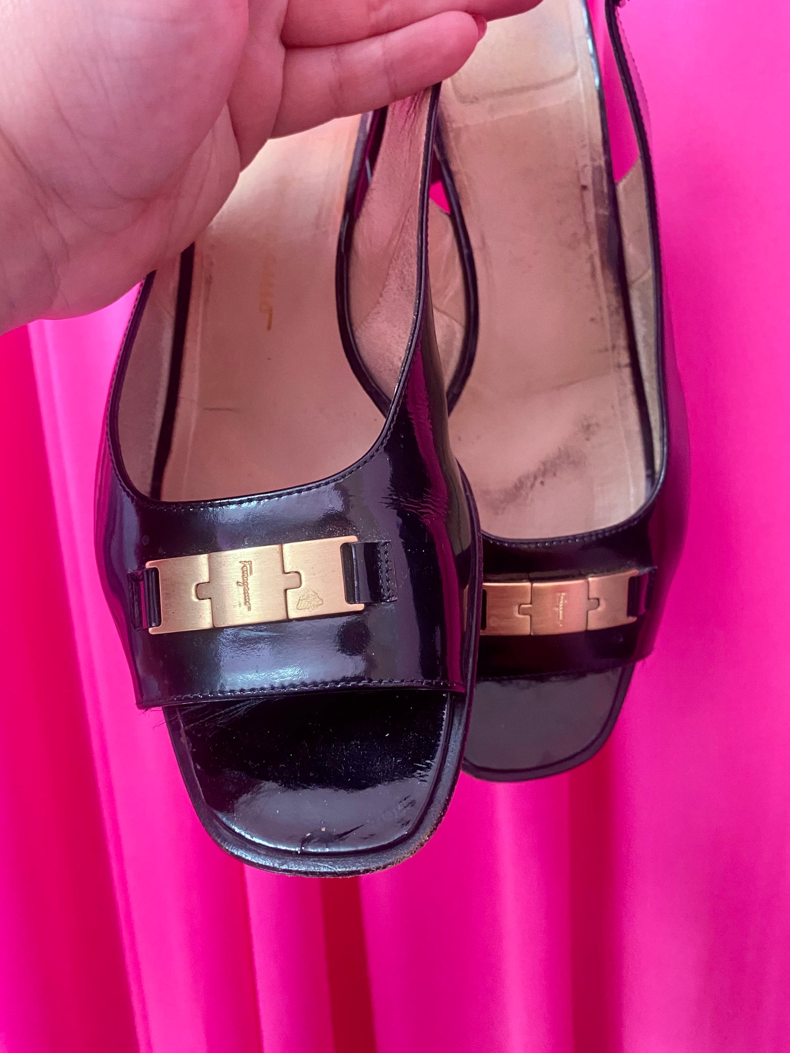 Patent Leather Ferragamo Sling backs - size 10