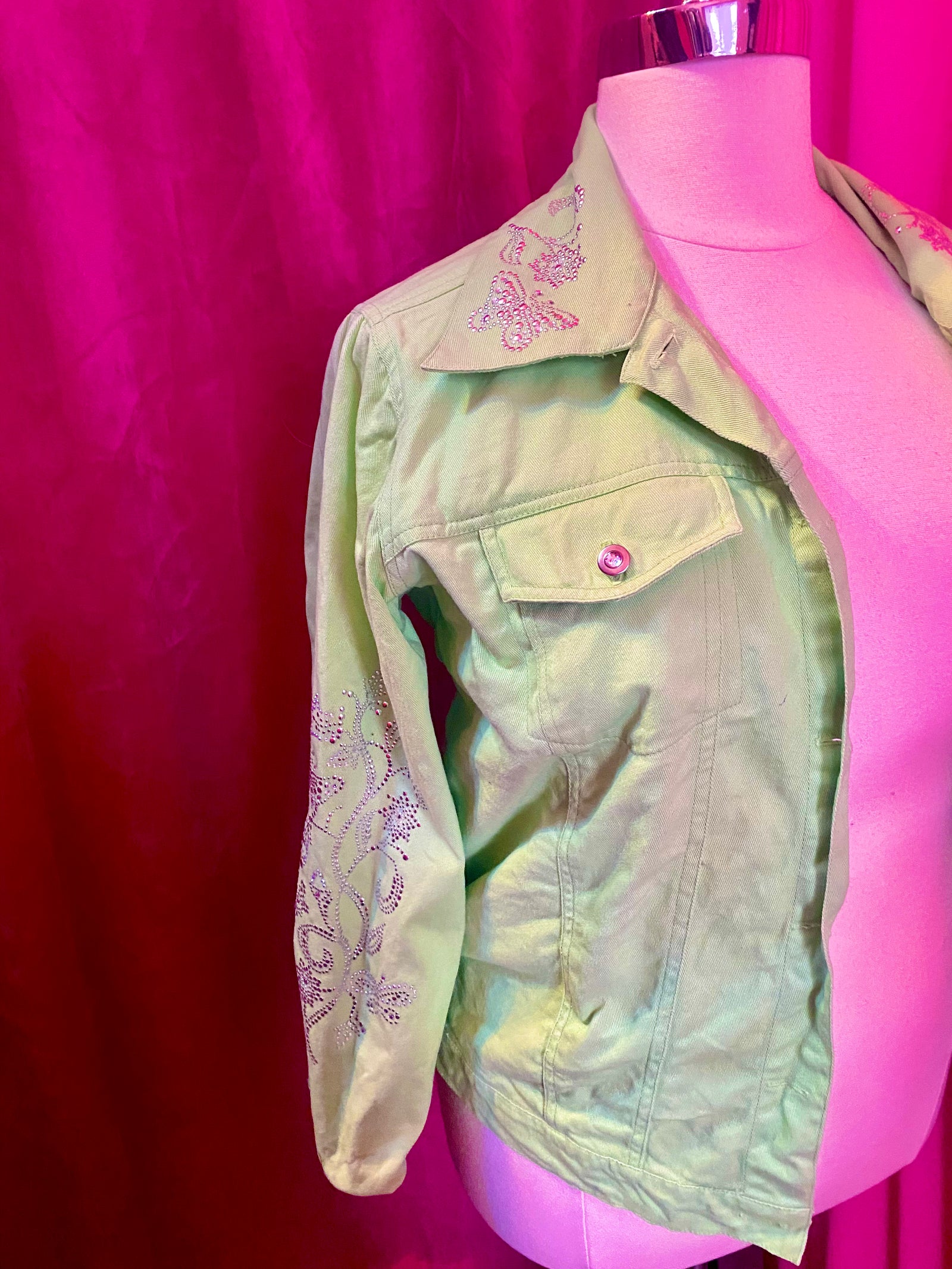 90’s Lime Bedazzled Denim Jacket - 1X