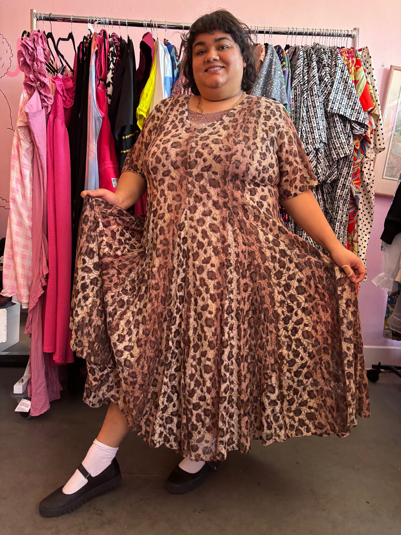 90's Vintage Cheetah Lace Overlay Maxi Dress - Size 20-26 2X-4X