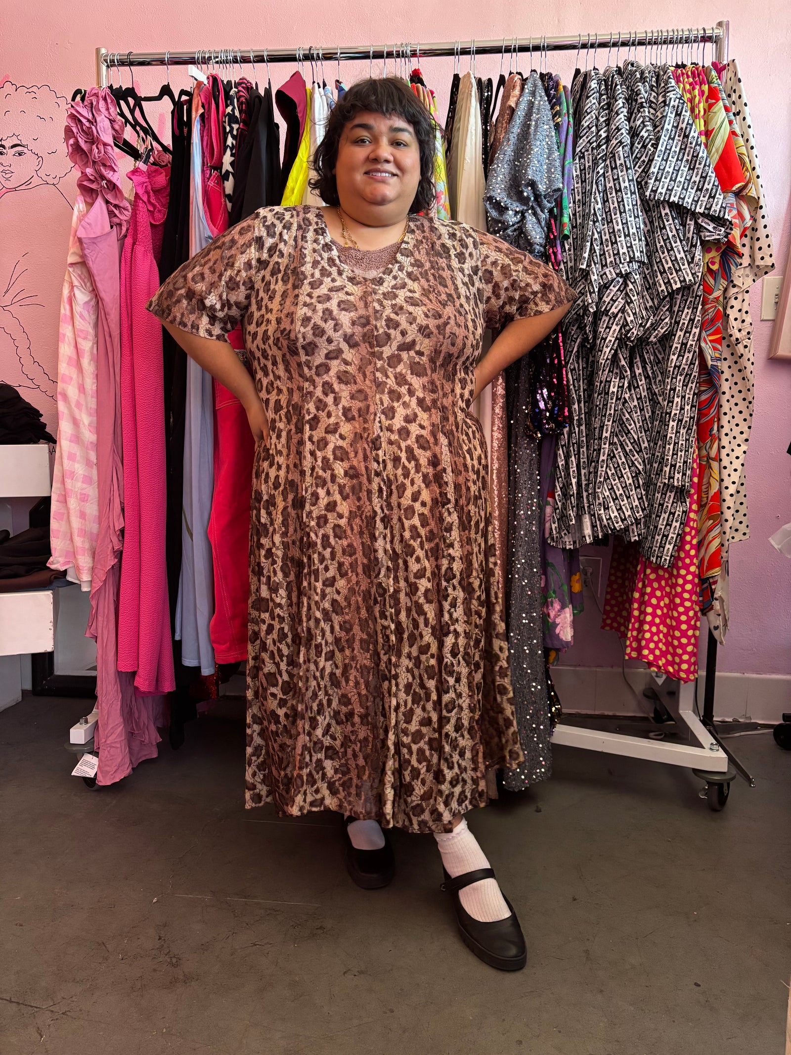 90's Vintage Cheetah Lace Overlay Maxi Dress - Size 20-26 2X-4X