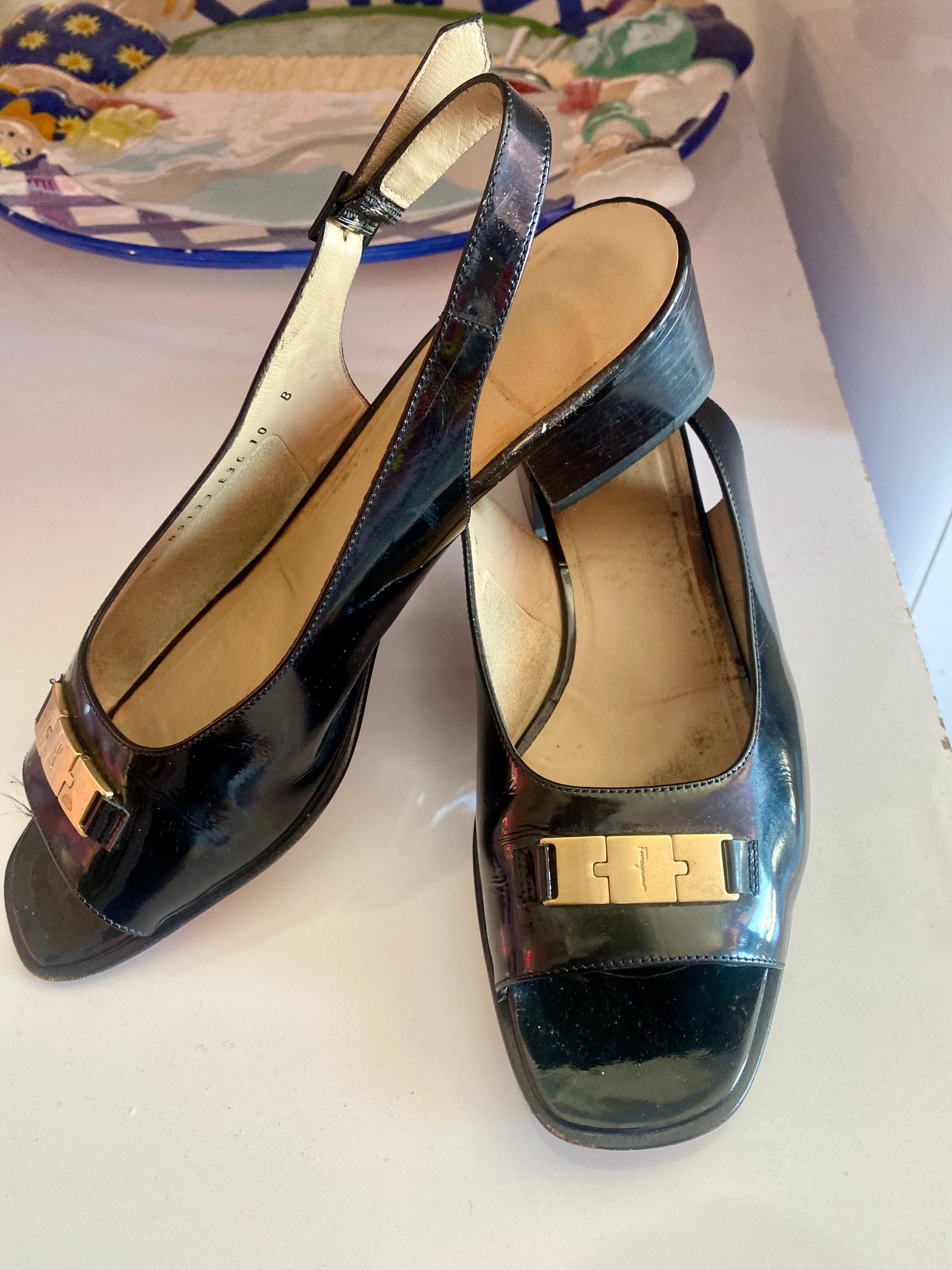 Patent Leather Ferragamo Sling backs - size 10