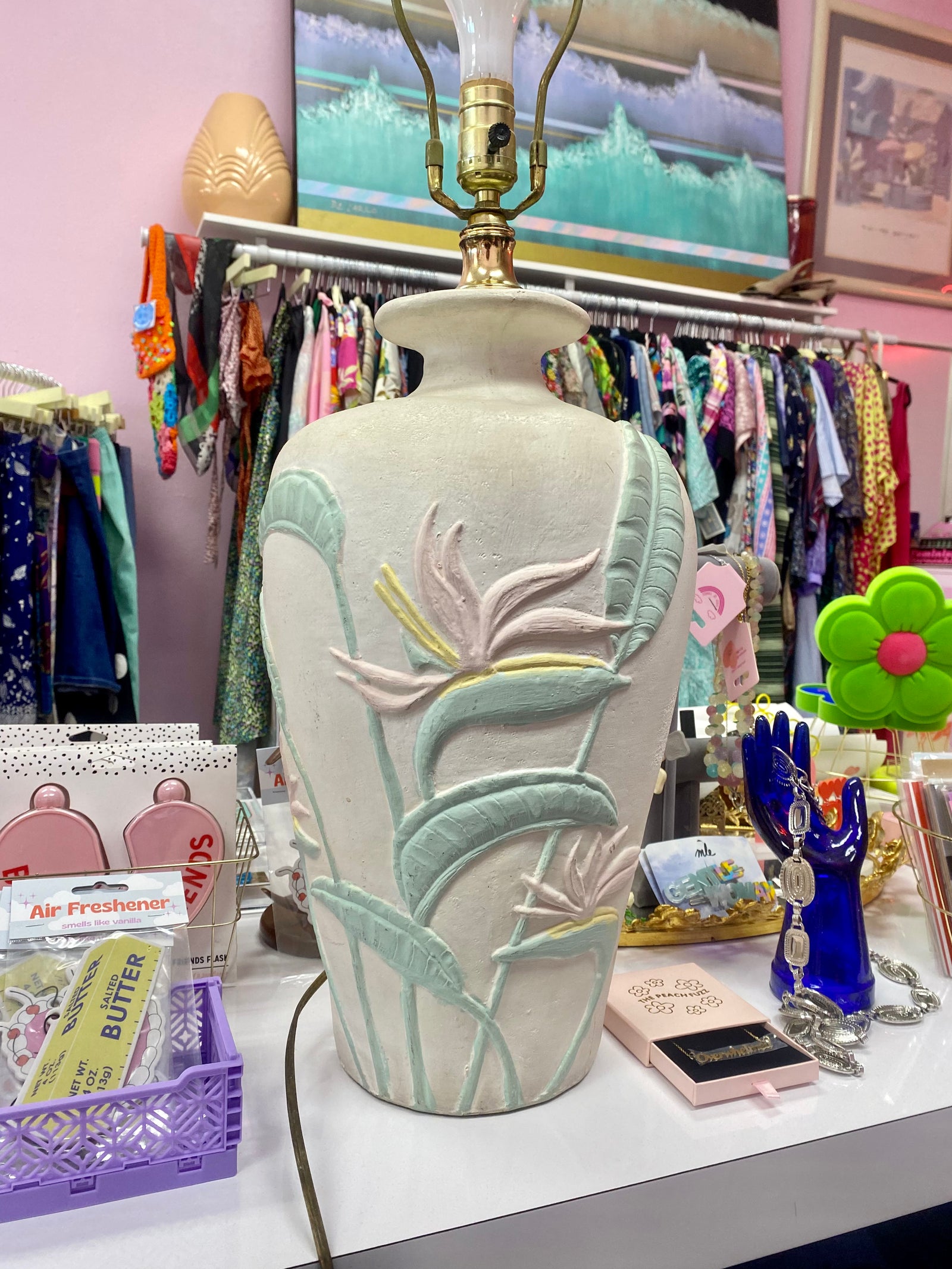 1980’s Coastal Lamp with Birds of Paradise - Local Pickup Only