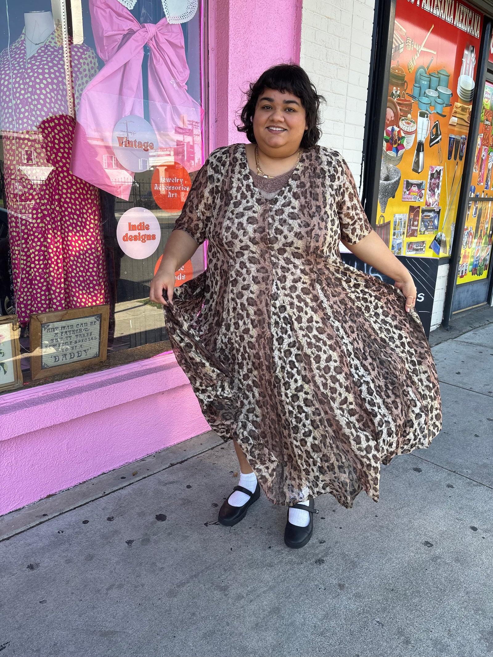 90's Vintage Cheetah Lace Overlay Maxi Dress - Size 20-26 2X-4X