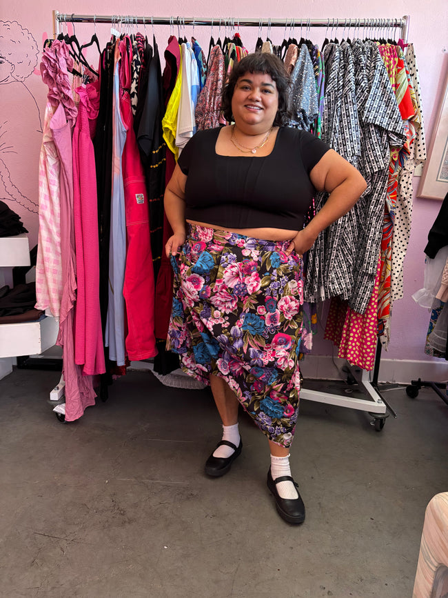 80's Maximilist Floral Midi Skirt - Size 16/18 1X/2X