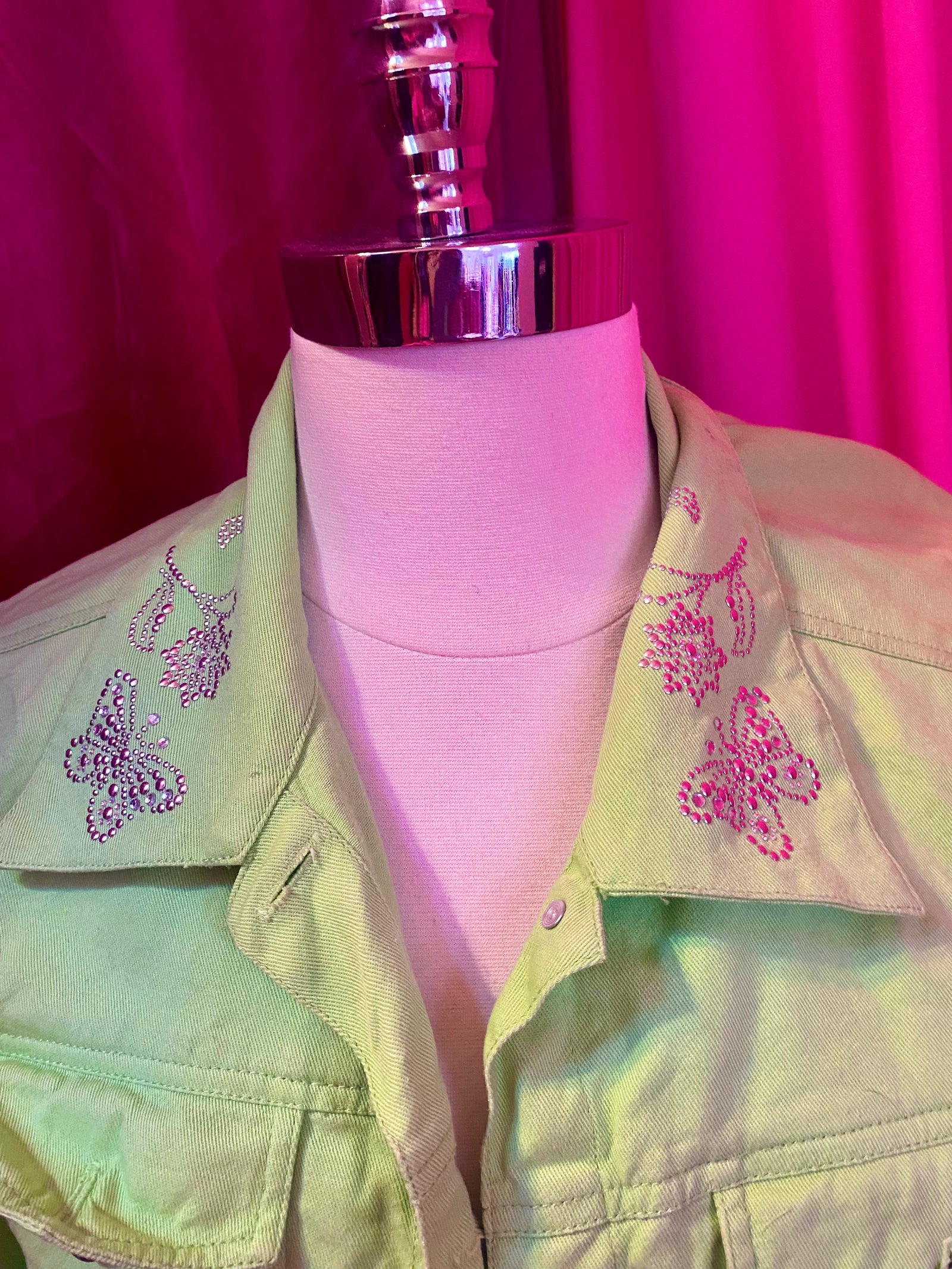 90’s Lime Bedazzled Denim Jacket - 1X