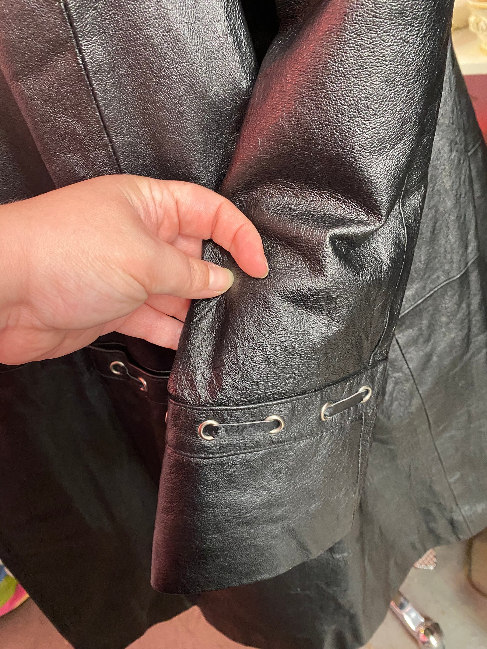 Vintage Jessica London Leather Midi Coat with Grommets - Size 22