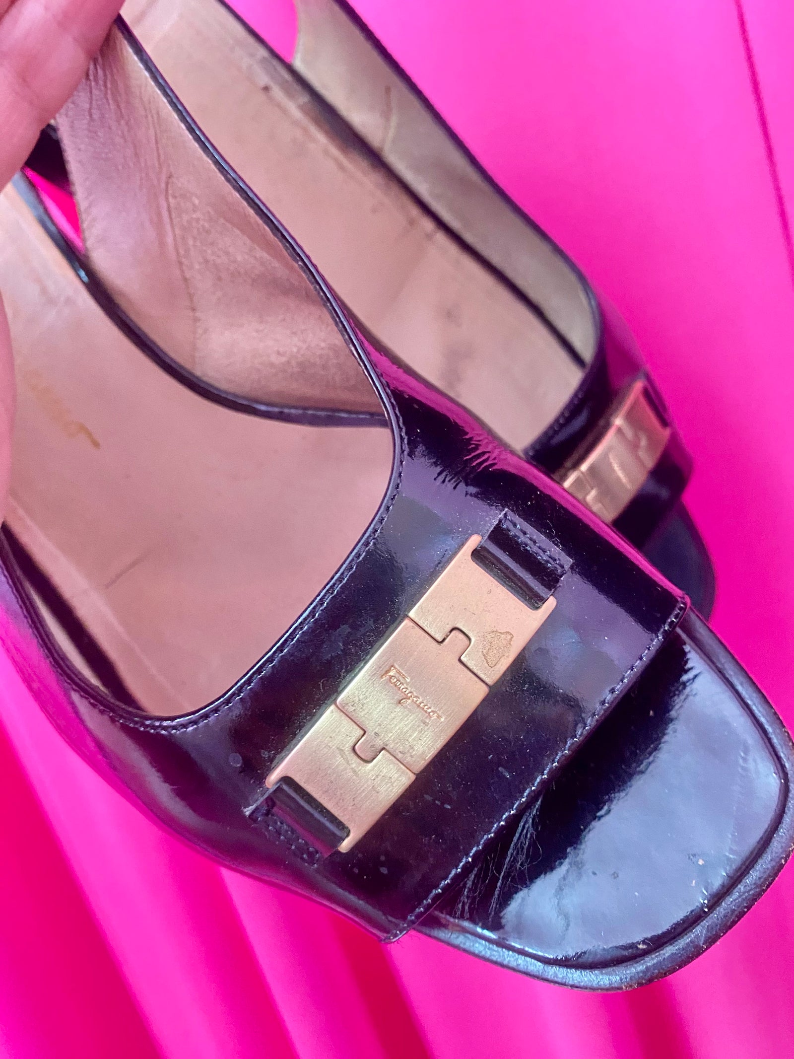 Patent Leather Ferragamo Sling backs - size 10