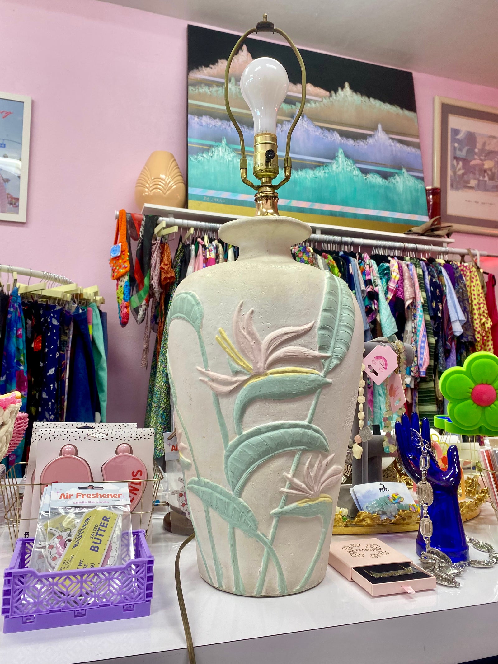 1980’s Coastal Lamp with Birds of Paradise - Local Pickup Only