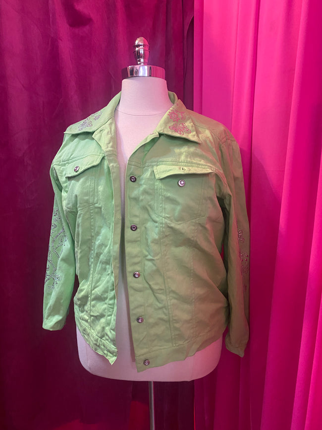90’s Lime Bedazzled Denim Jacket - 1X