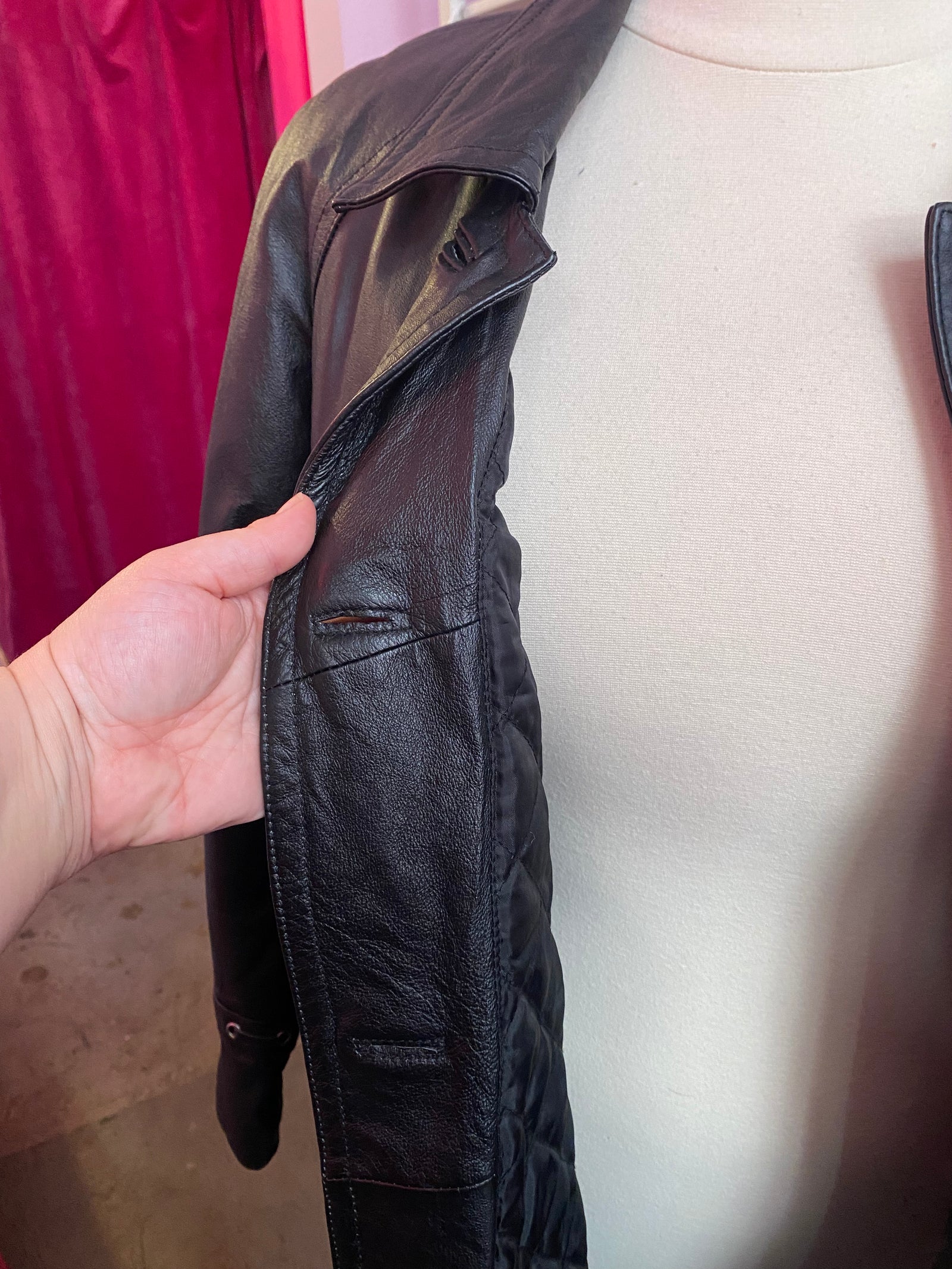 Vintage Jessica London Leather Midi Coat with Grommets - Size 22