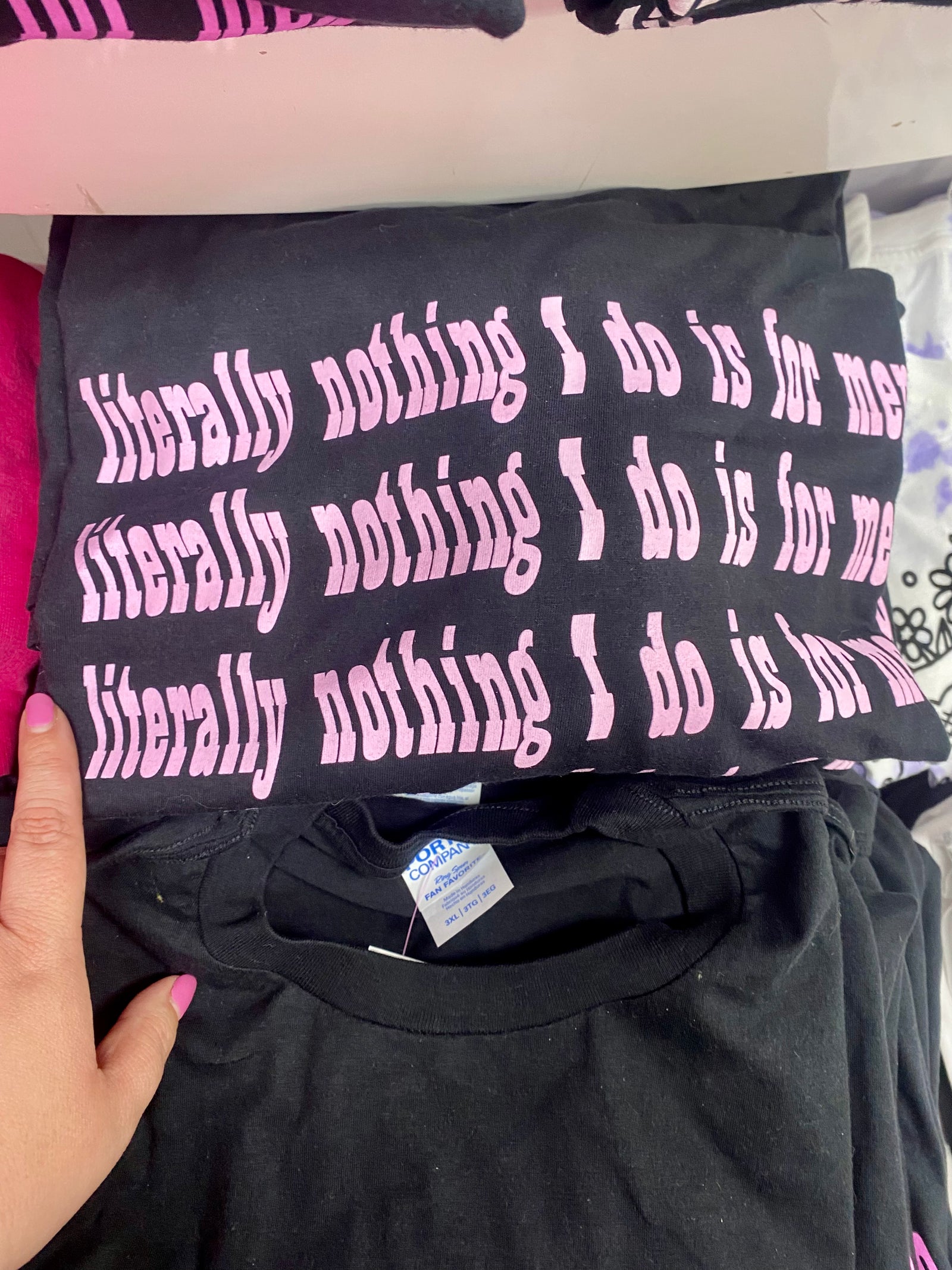 Literally Nothing Pink Ink on Black Screen Printed Tee