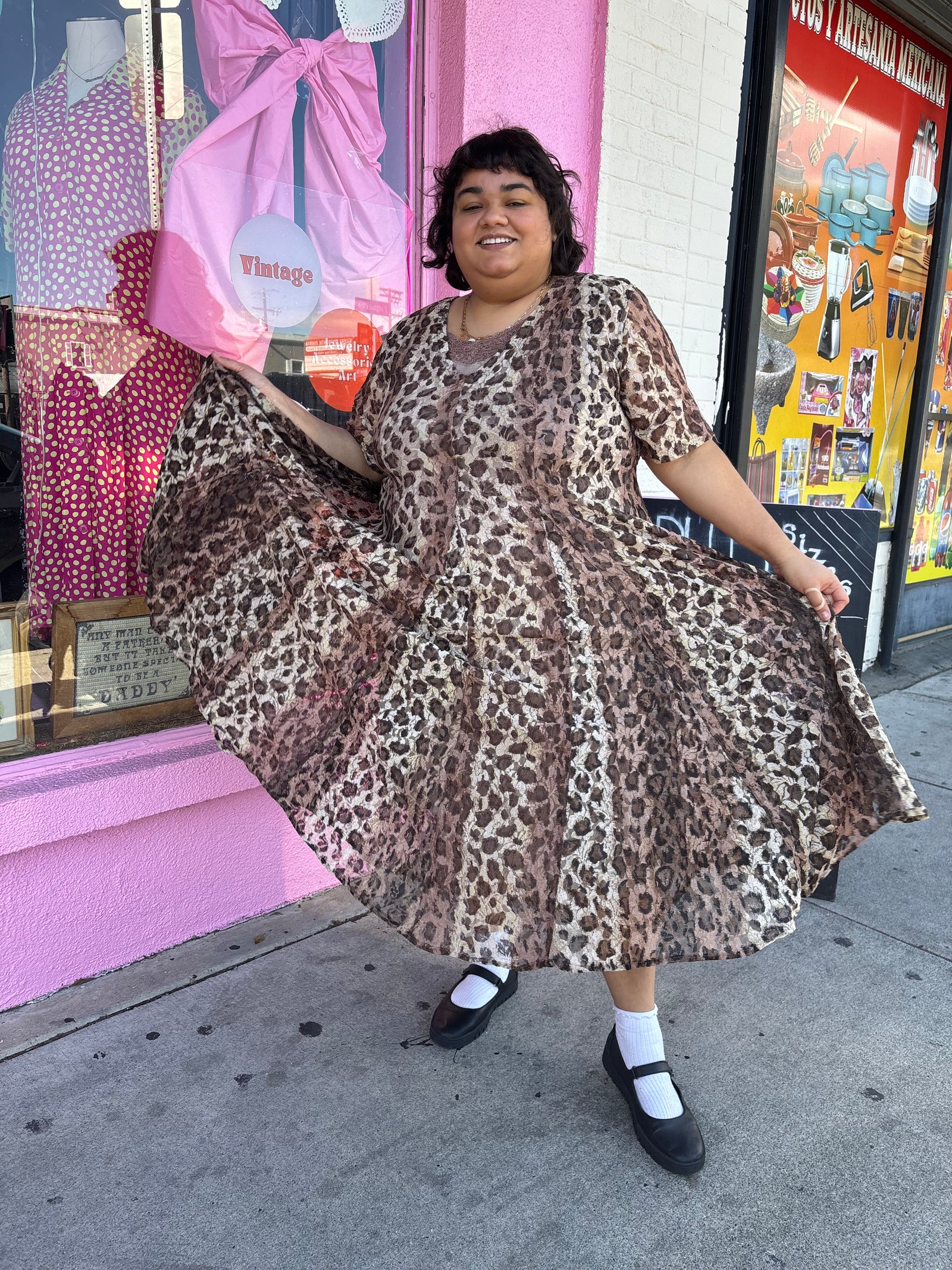 90's Vintage Cheetah Lace Overlay Maxi Dress - Size 20-26 2X-4X