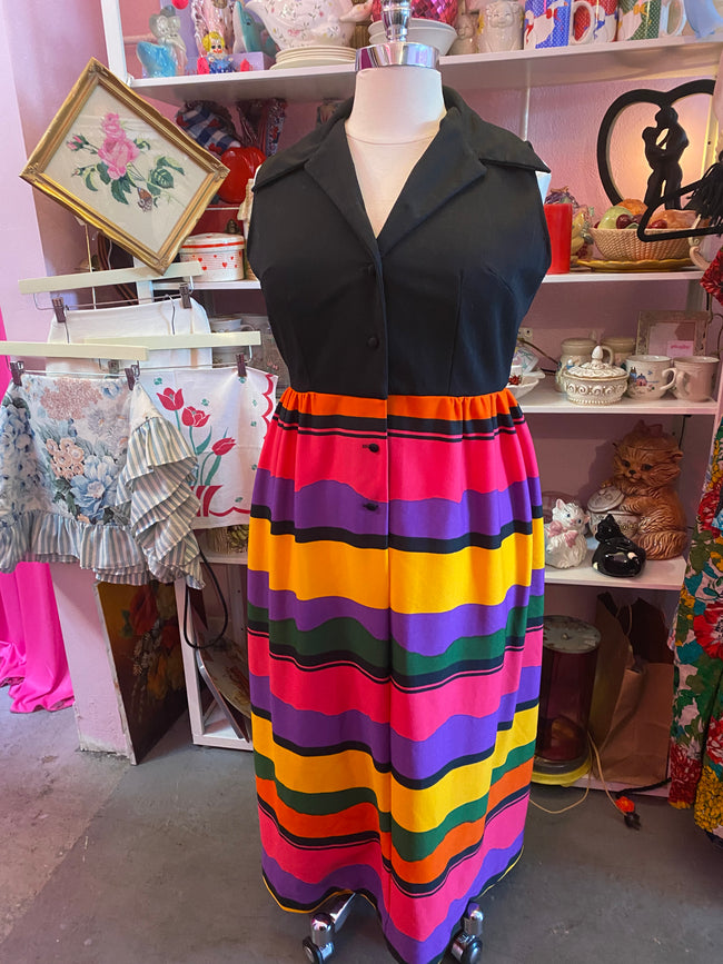 1970’s Striped Maxi with Dagger Collar