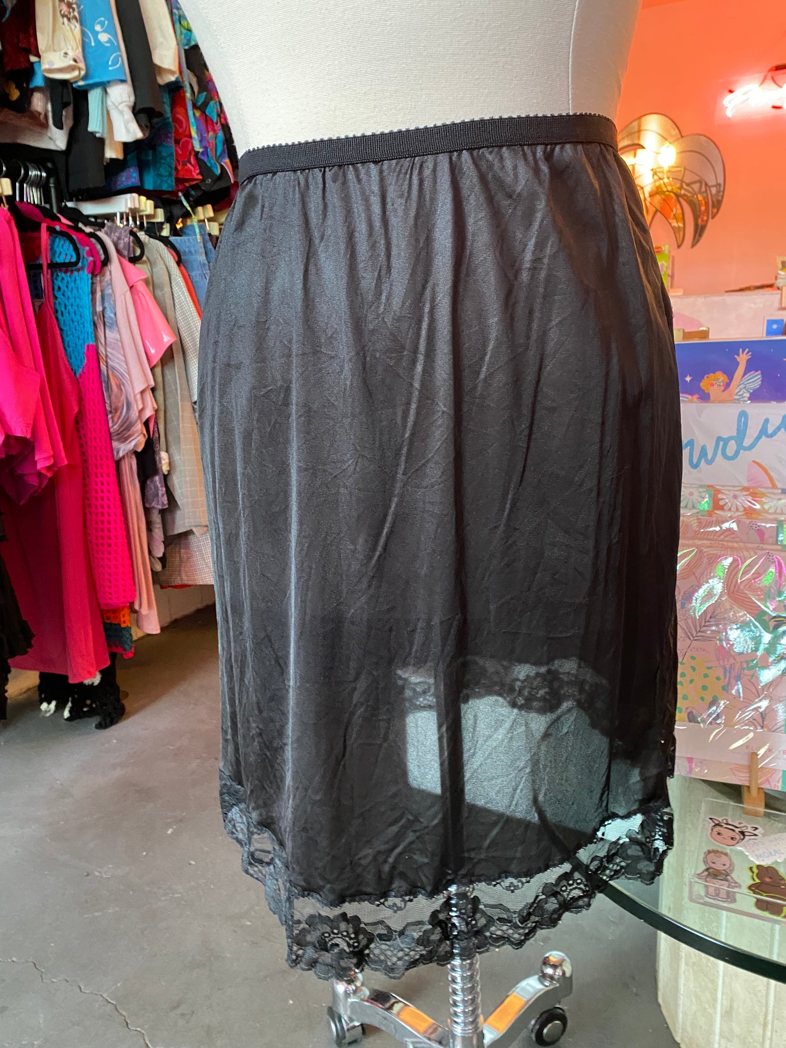 90's Slip Skirt with Lace Trim