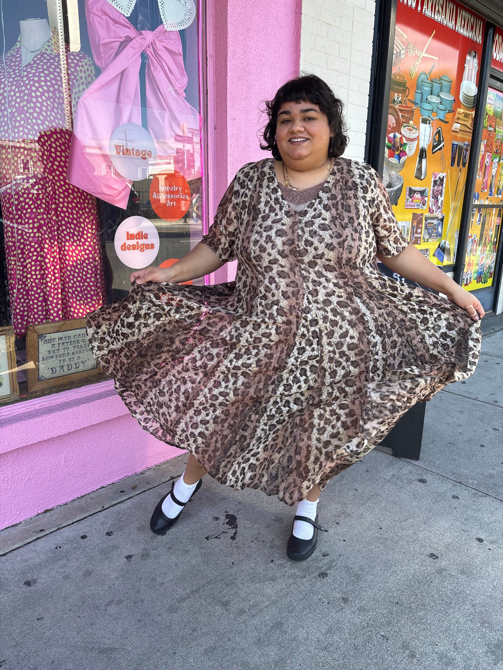 90's Vintage Cheetah Lace Overlay Maxi Dress - Size 20-26 2X-4X