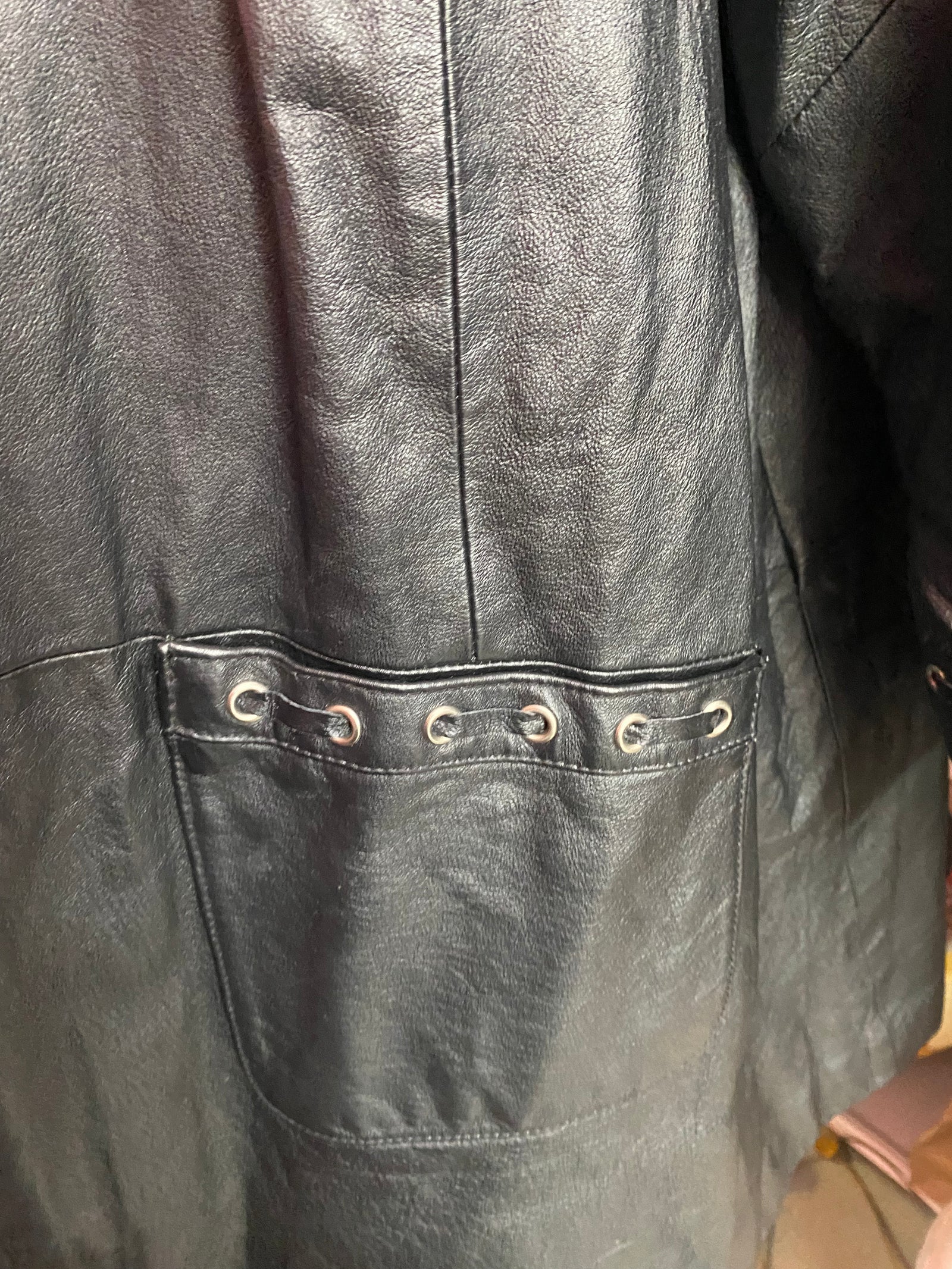 Vintage Jessica London Leather Midi Coat with Grommets - Size 22