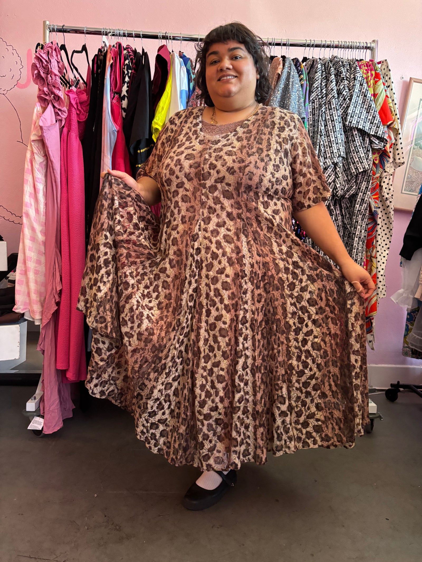 90's Vintage Cheetah Lace Overlay Maxi Dress - Size 20-26 2X-4X