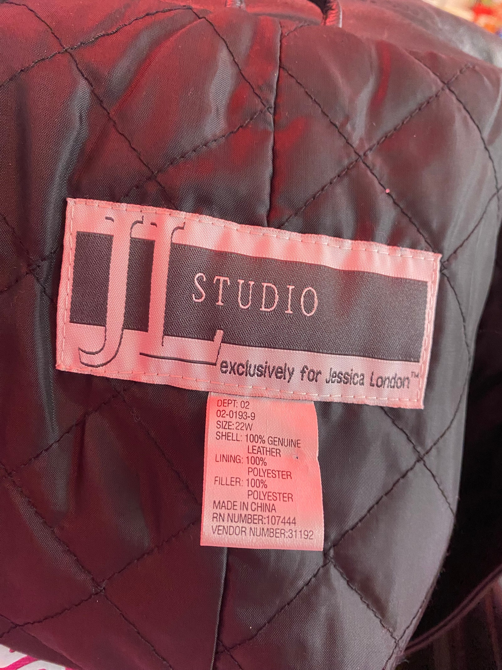 Vintage Jessica London Leather Midi Coat with Grommets - Size 22