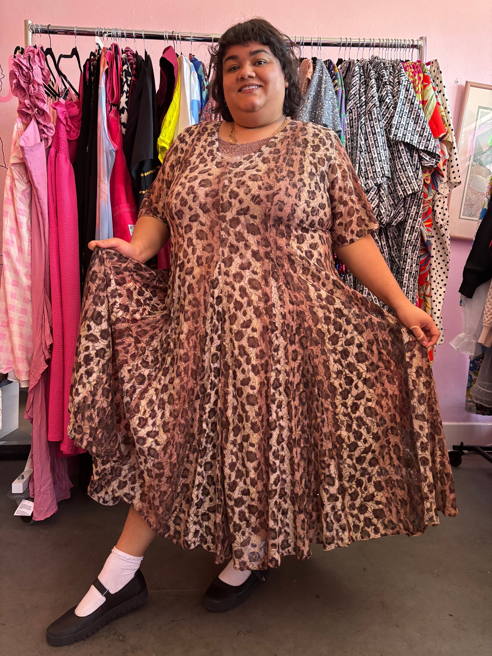 90's Vintage Cheetah Lace Overlay Maxi Dress - Size 20-26 2X-4X