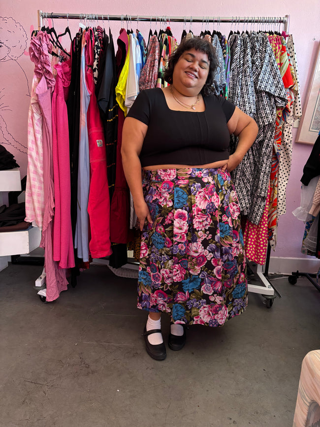 80's Maximilist Floral Midi Skirt - Size 16/18 1X/2X