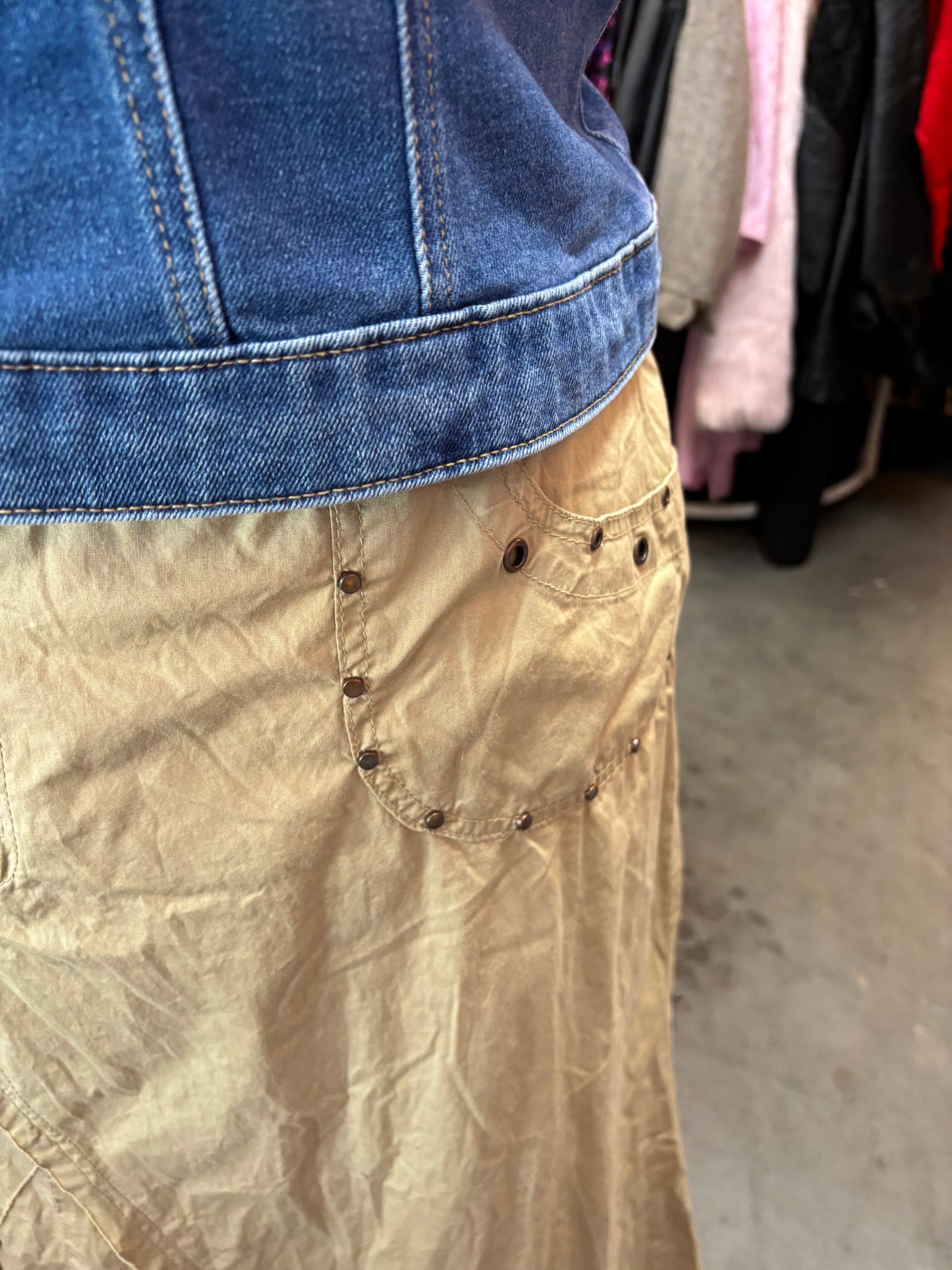 Y2K Venezia Maxi Skirt with Grommets and Zig Zag Details