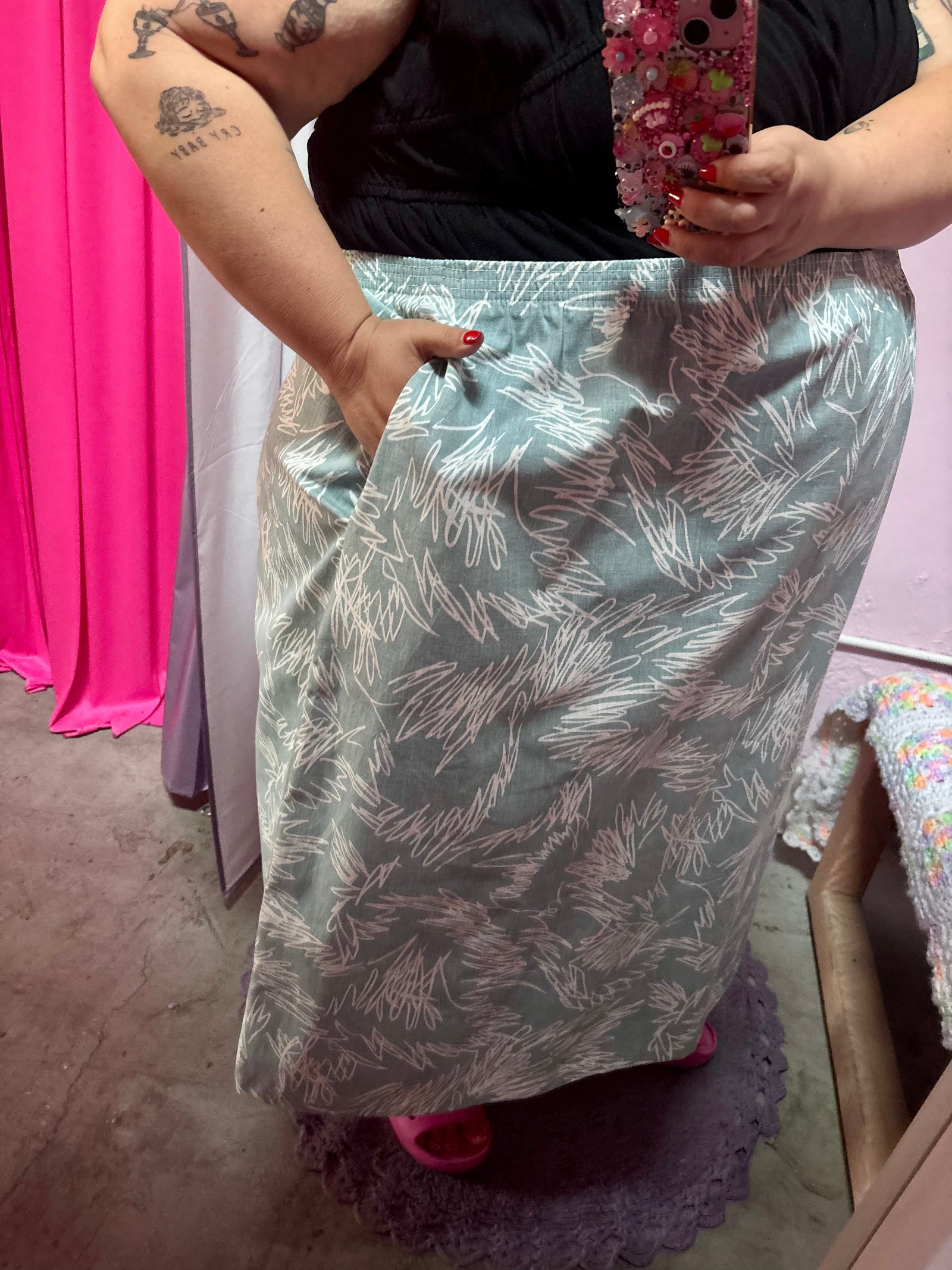 80’s Squiggle Midi Skirt - Size 4X/5X