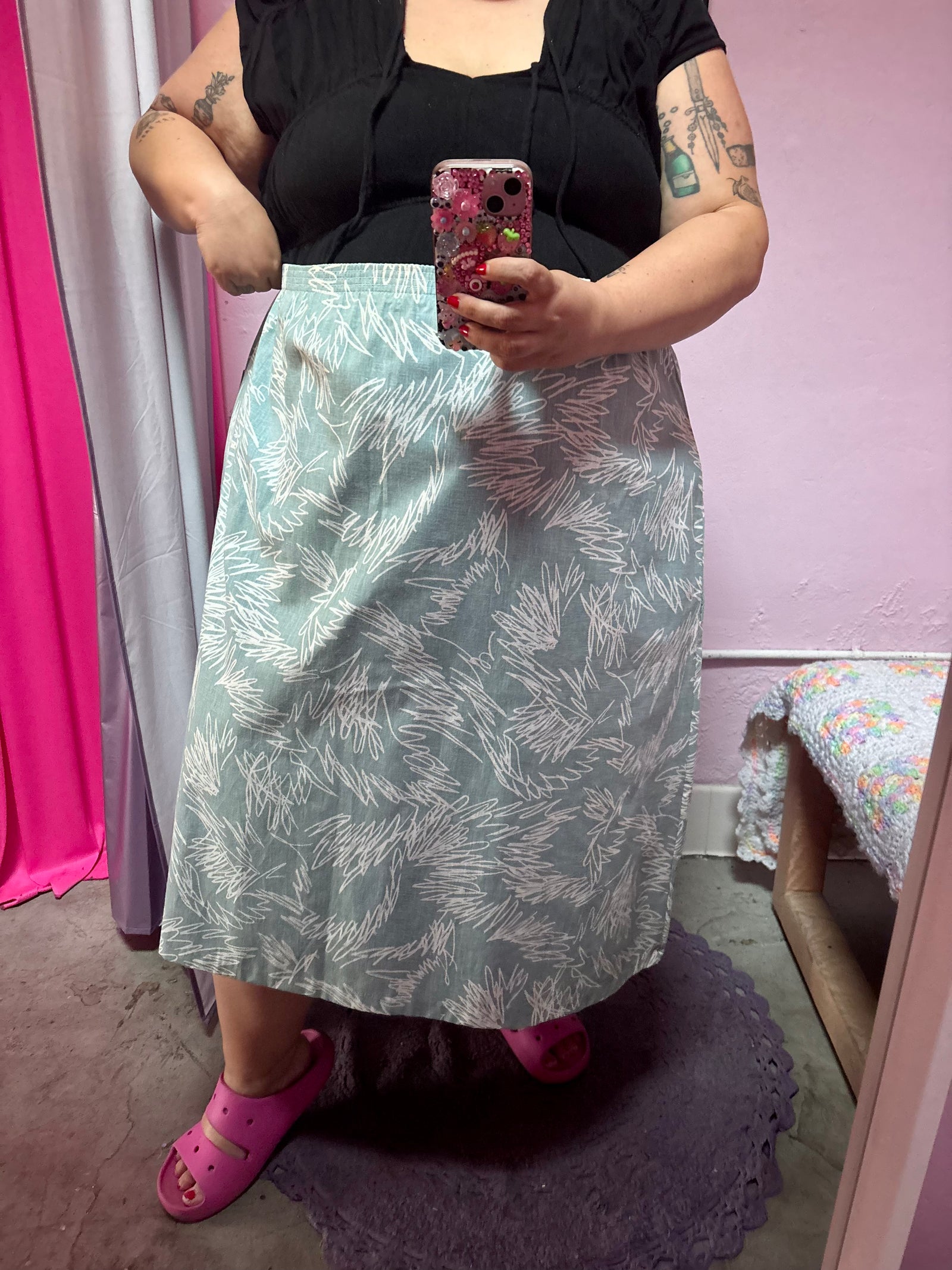 80’s Squiggle Midi Skirt - Size 4X/5X