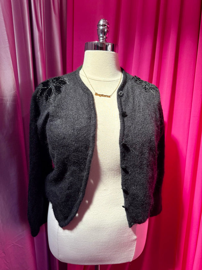 90s Mohair Cardigan with Floral Applique