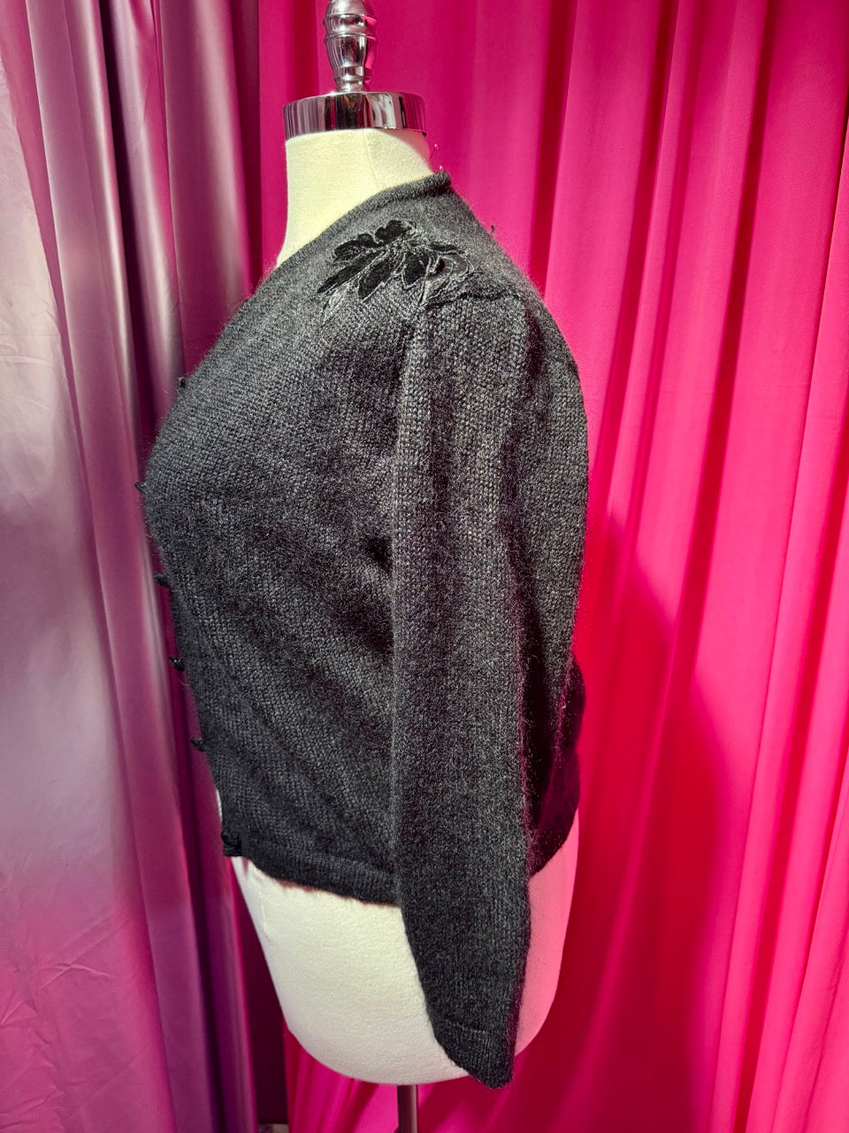 90s Mohair Cardigan with Floral Applique