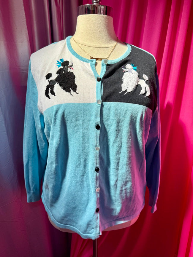 Bob Mackie Fluffy Poodle Baby Blue Cardigan