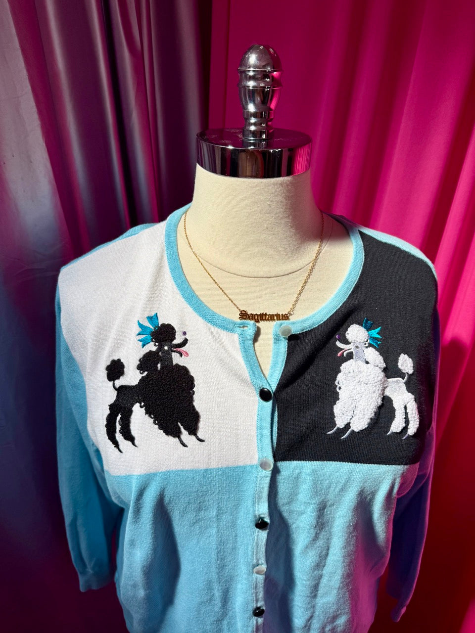 Bob Mackie Fluffy Poodle Baby Blue Cardigan