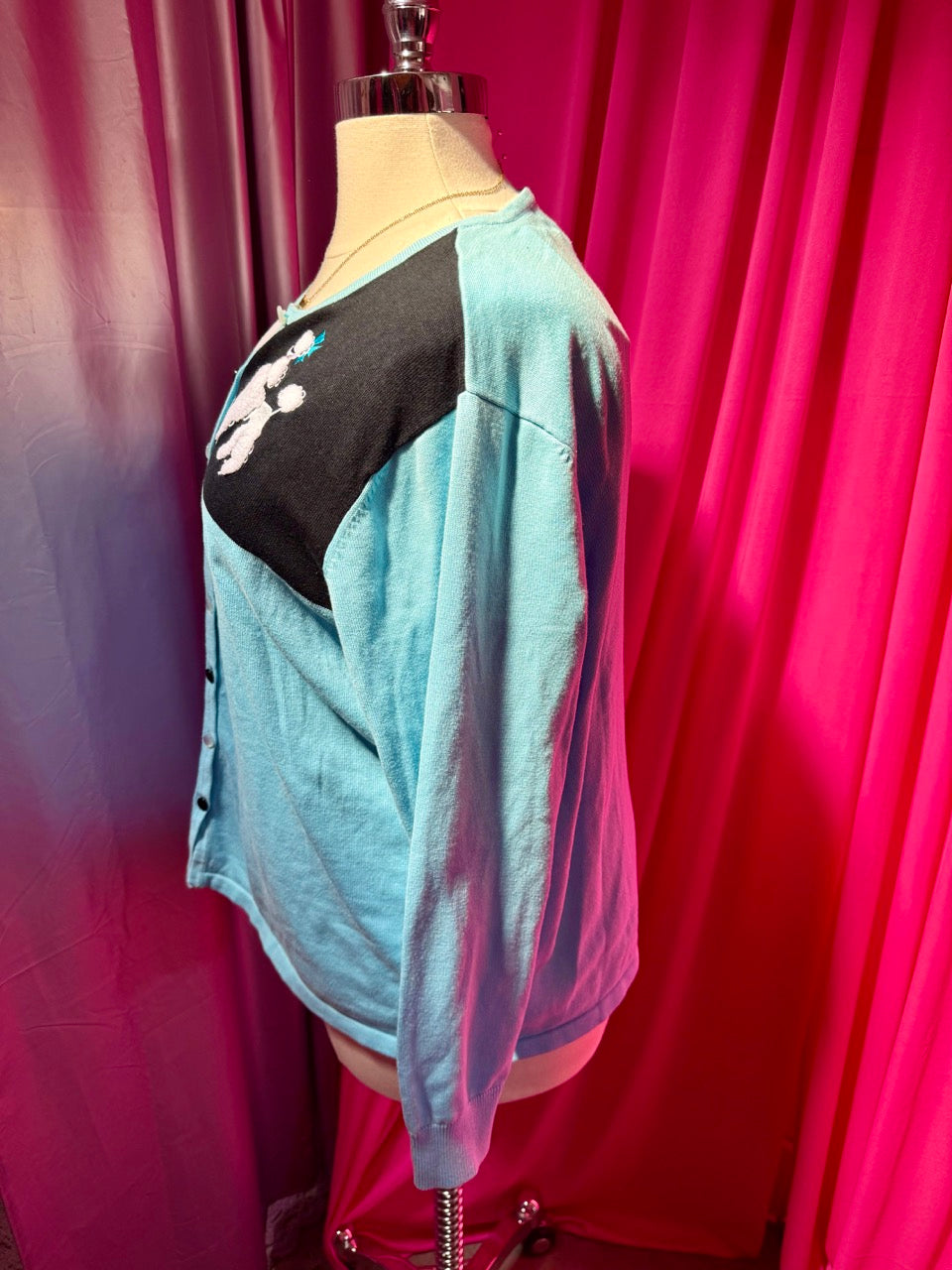 Bob Mackie Fluffy Poodle Baby Blue Cardigan