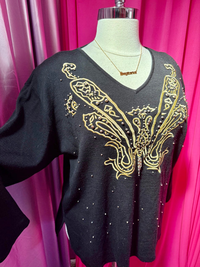 80s Golden Night Sky Sweater - Size 1X-2X