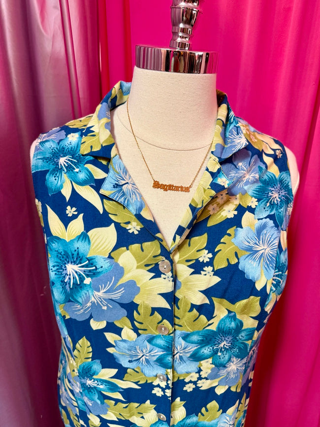 Ocean Water Hibiscus Criss Cross Dress - 20W 2X