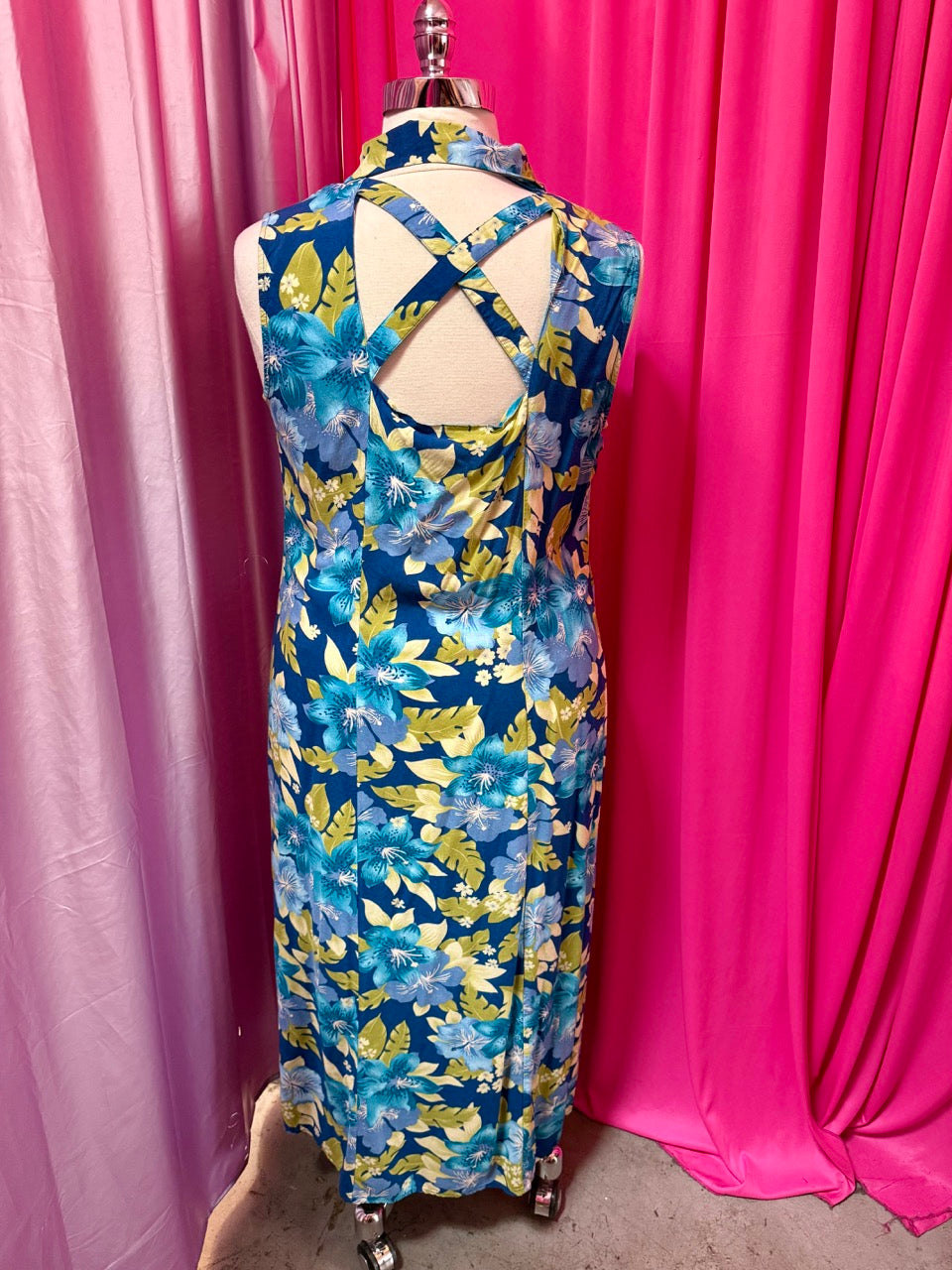 Ocean Water Hibiscus Criss Cross Dress - 20W 2X