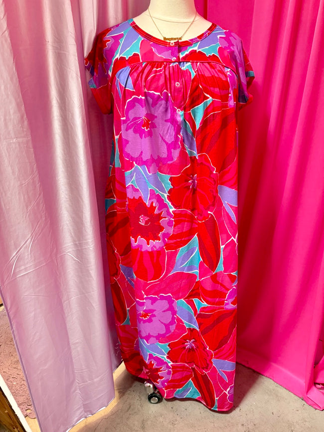 80s Summer Floral House Dress - Size 18 2X