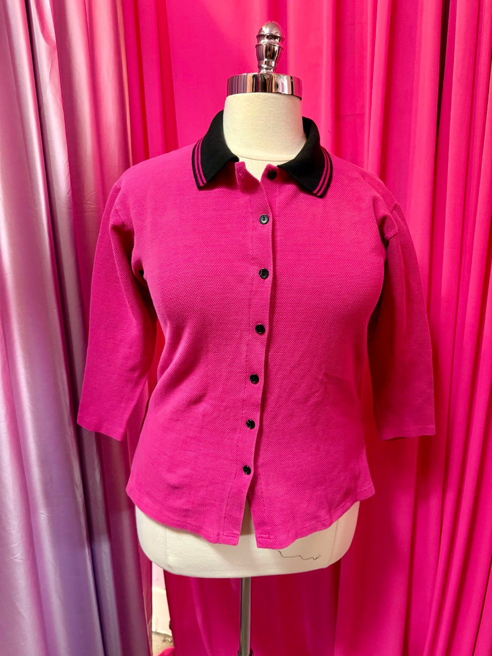 Hot Pink and Buttons Collared Button Up - Size XL/1X