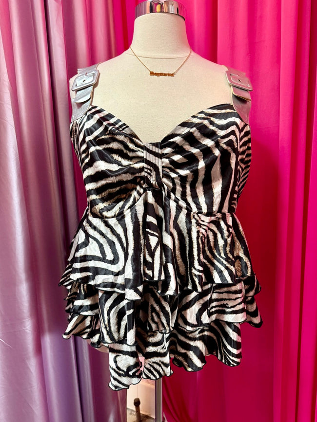 Y2K Zebra Baby Doll Top