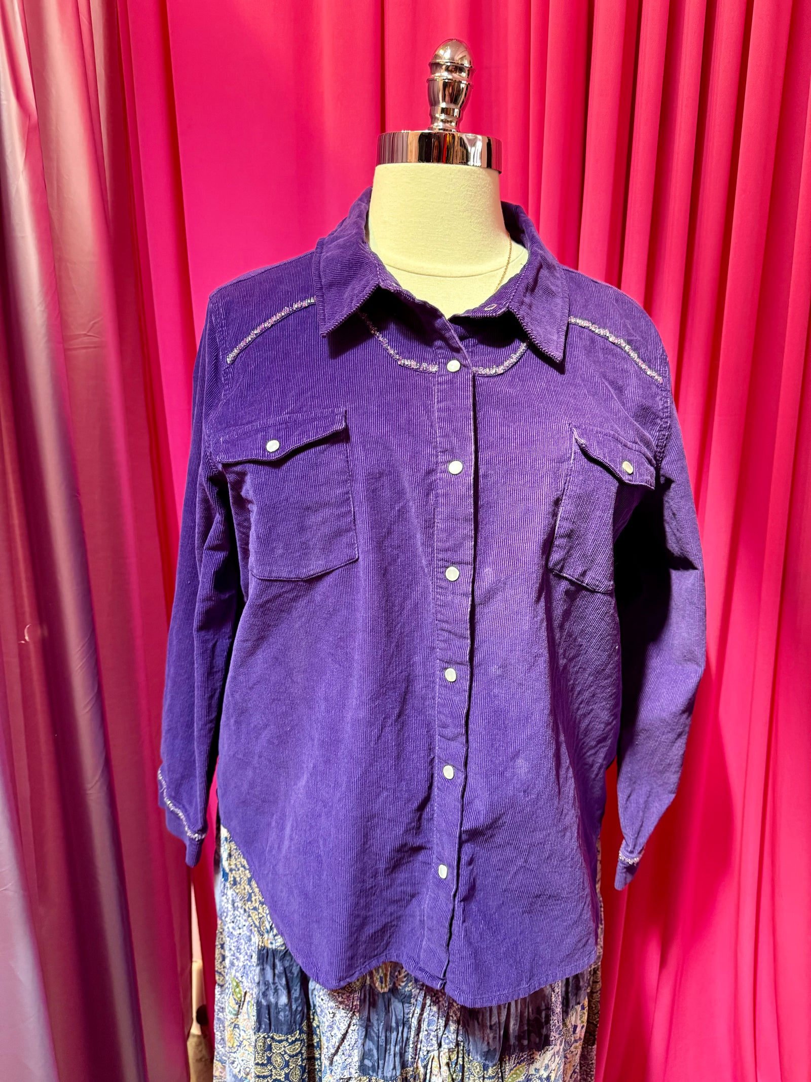 Royal Sparkle Corduroy Beaded Shacket - Size 3X