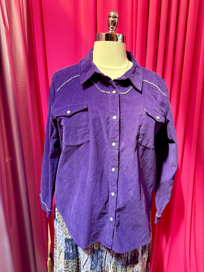 Royal Sparkle Corduroy Beaded Shacket - Size 3X