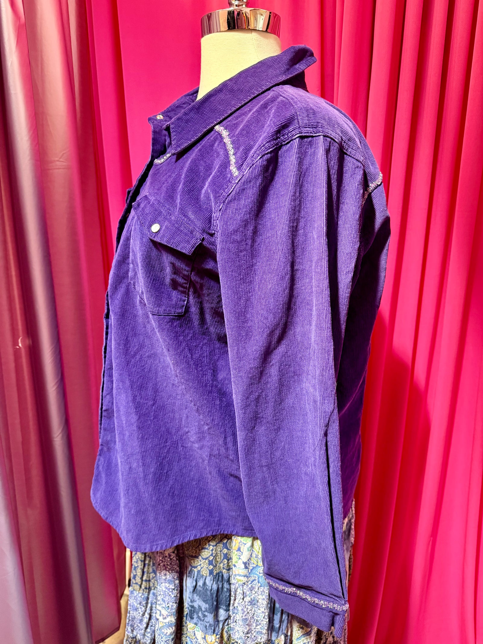 Royal Sparkle Corduroy Beaded Shacket - Size 3X