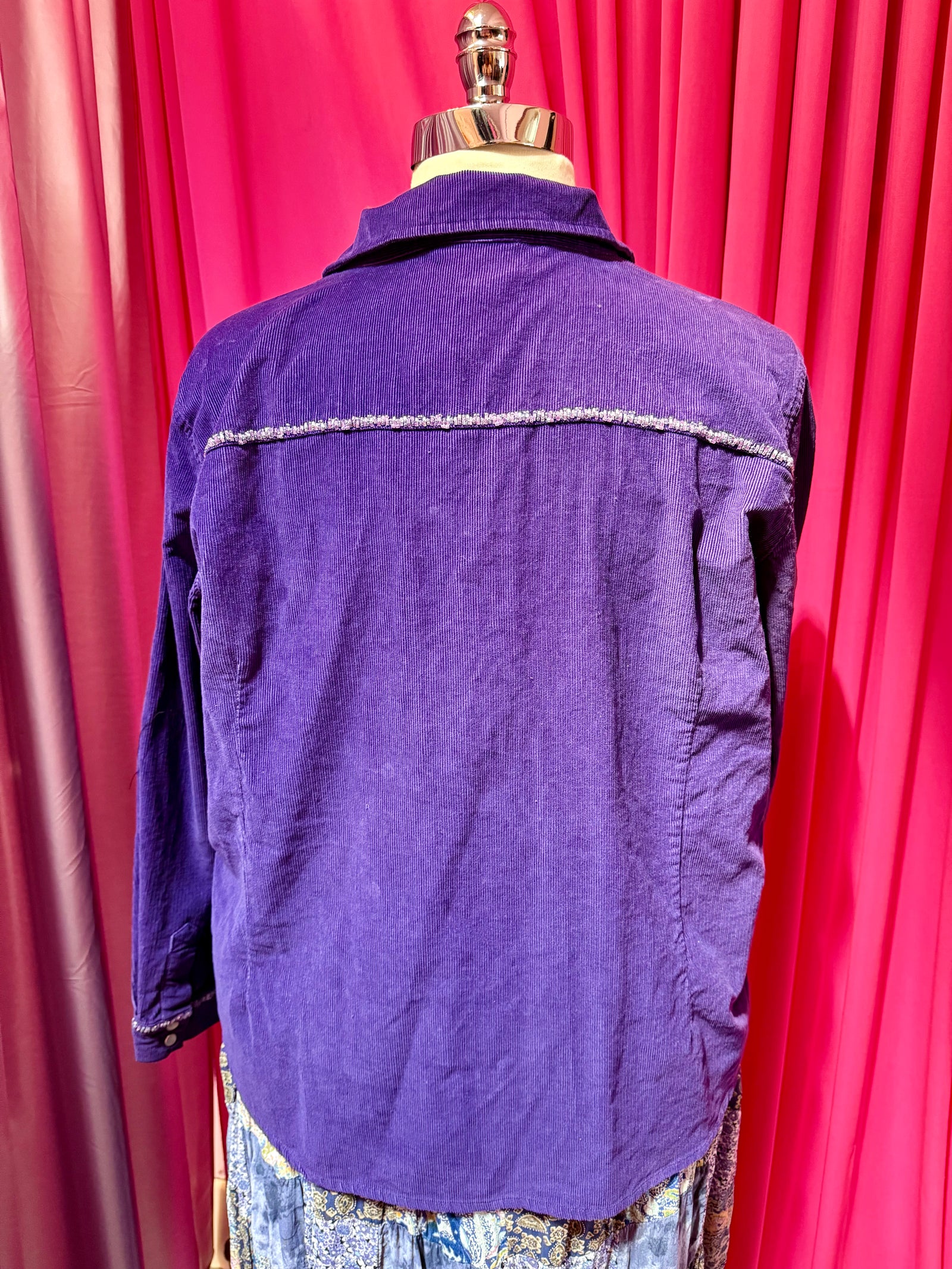 Royal Sparkle Corduroy Beaded Shacket - Size 3X