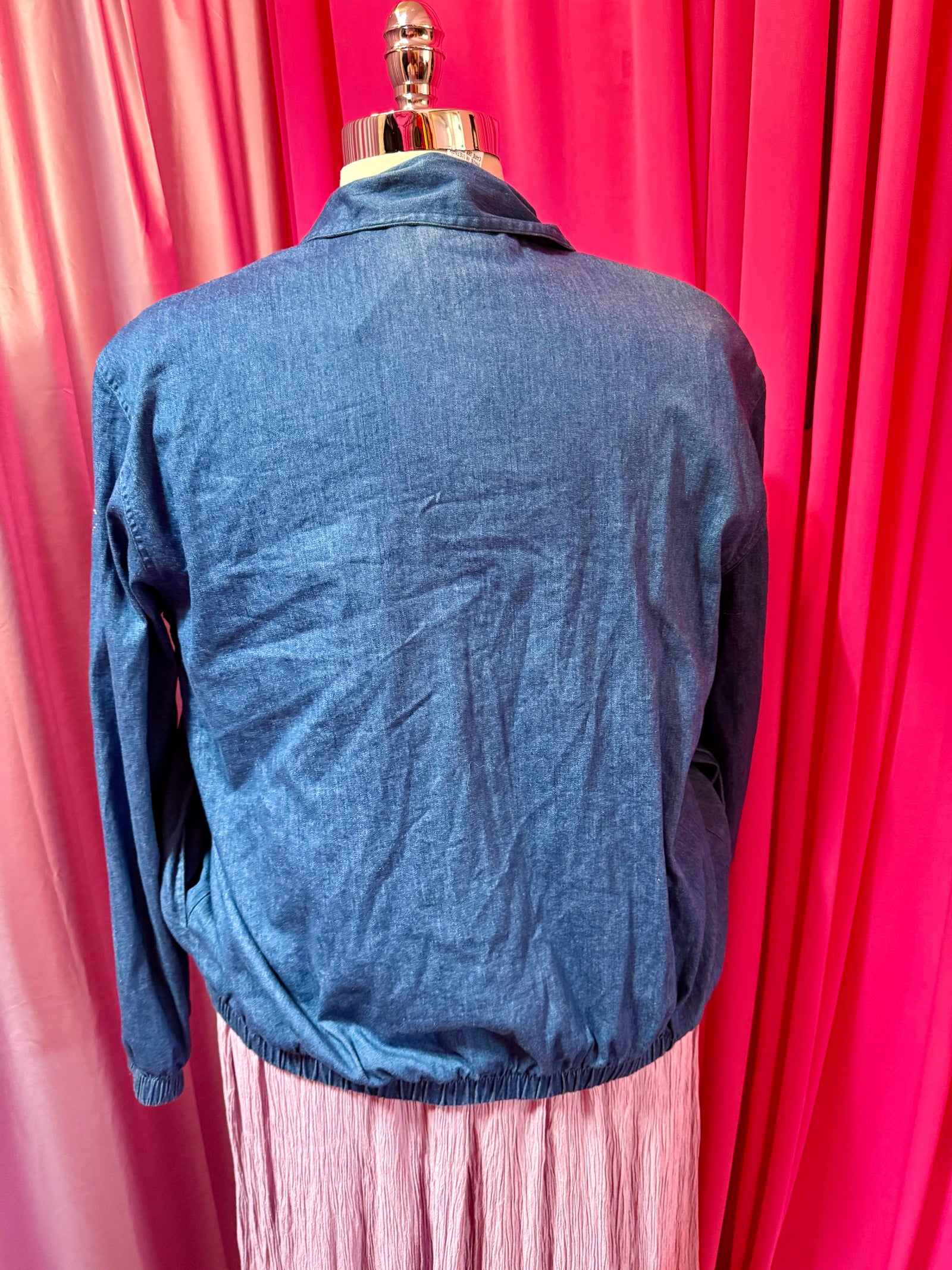 90s Flower Garden Embroidered Chambray Jacket - Size 16 1X