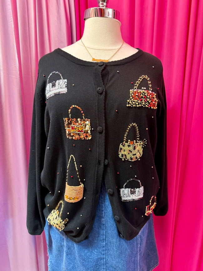 Purse First Embellished Black Cardigan - Size 2X