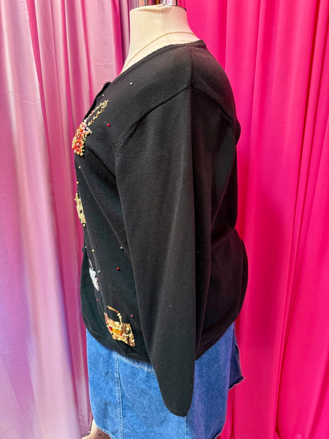 Purse First Embellished Black Cardigan - Size 2X
