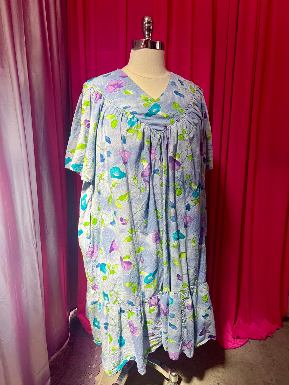 Purple Floral House Dress with Ruffle Hem - 3X/4X