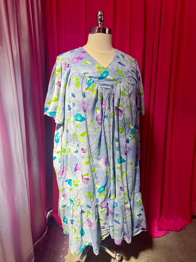 Purple Floral House Dress with Ruffle Hem - 3X/4X
